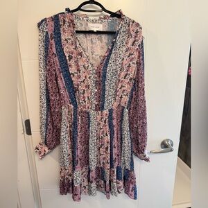 Dear John Patchwork Boho Ruffle Button Up Dress S Festival